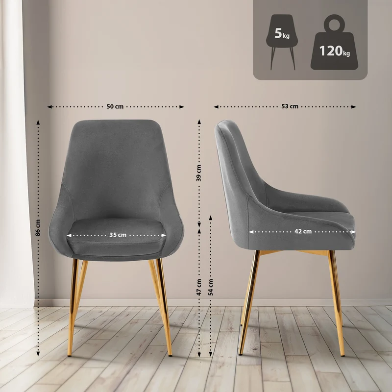 Lot de 2 chaises de salle à manger élégance confort design moderne en velours gris foncé structure métallique doré 10_0007654