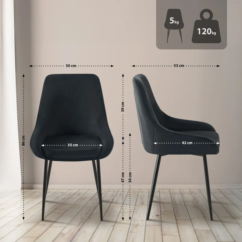 Lot de 2 chaises de salle à manger élégance confort design moderne en velours noir structure métallique noir 10_0007674