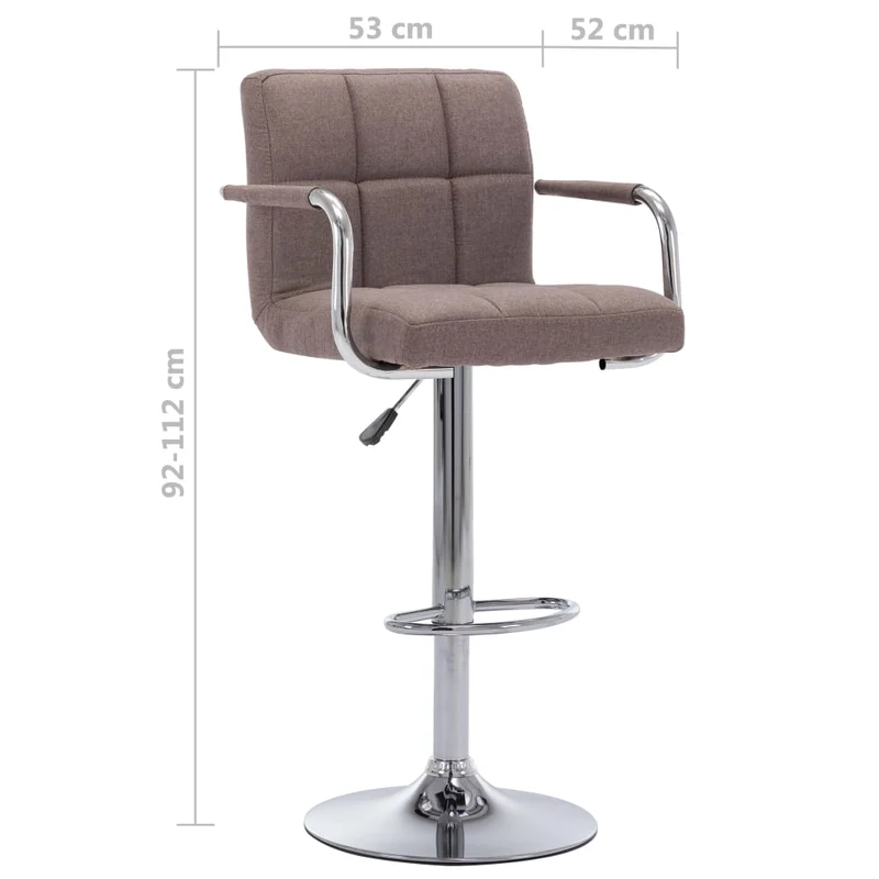 Tabourets de bar x2 chaises haute avec dossier et accoudoirs en tissu taupe cadre en acier DEC029408