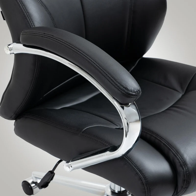 Fauteuil de bureau sur roulettes avec accoudoirs forme ergonomique en véritable cuir noir et métal chromé 10_0002642