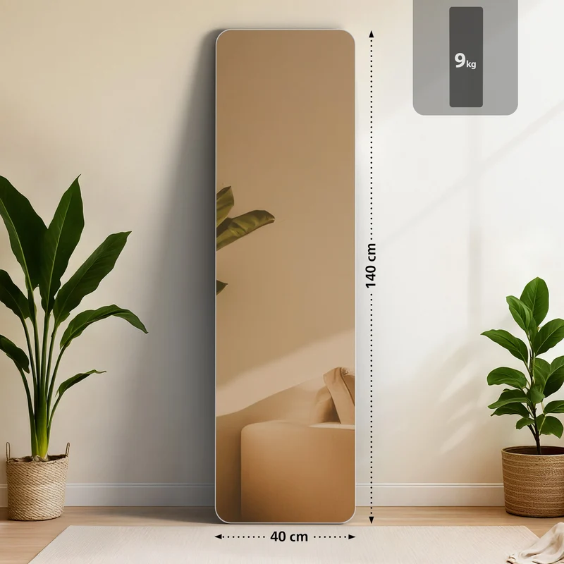Miroir sur pied ou mural cadre métablanc style moderne miroir pleine longueur 140 x 40 cm 10_0008423