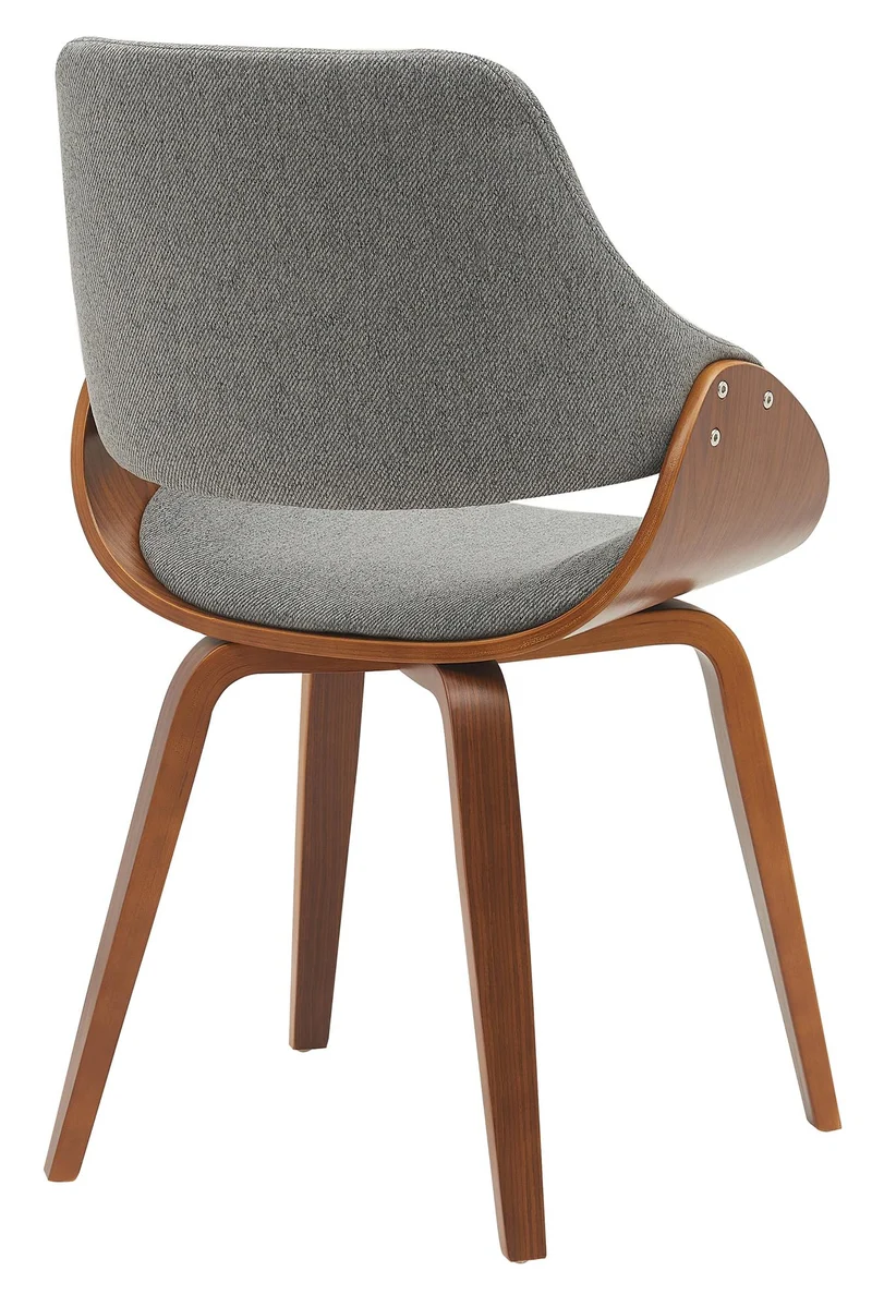 Lot de 2 chaises de salle à manger assise rembourrée tissu gris piètement bois courbé finition noyer style moderne 10_0007813