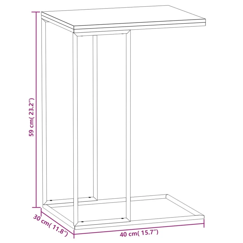 Table d'appoint en forme de C 40 x 30 x 59 cm bois d'ingénierie noir et fer DEC040288