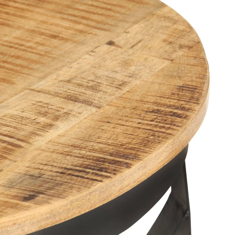 Table basse style industriel rustique Ø68 x 43 cm bois de manguier brut et fer DEC040234