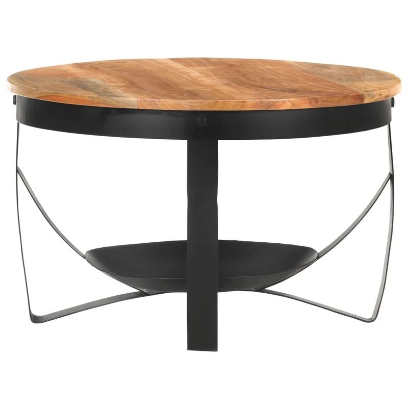 Table basse style industriel Ø68 x 43 cm bois d'acacia solide et fer DEC040233