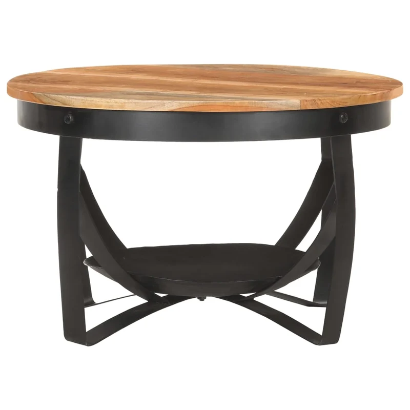 Table basse style industriel Ø68 x 43 cm bois d'acacia solide et fer DEC040233