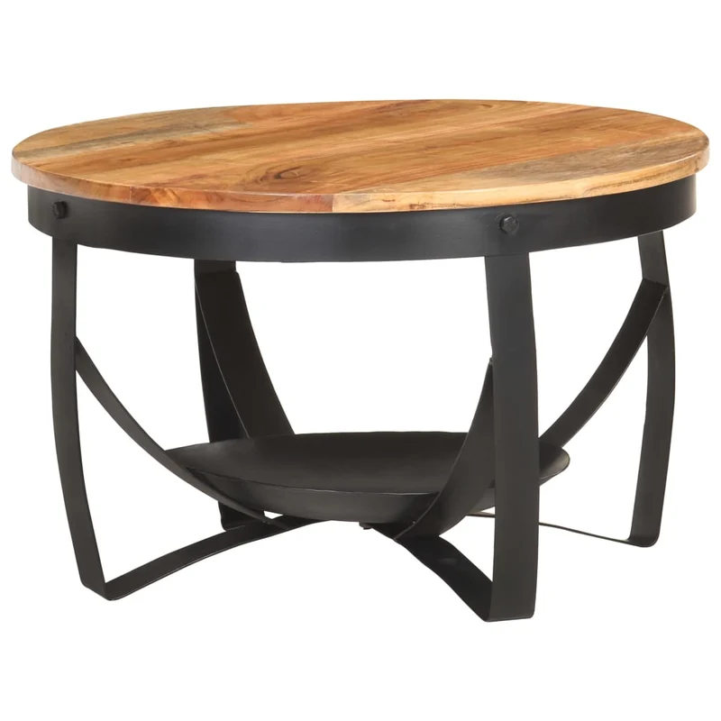 Table basse style industriel Ø68 x 43 cm bois d'acacia solide et fer DEC040233