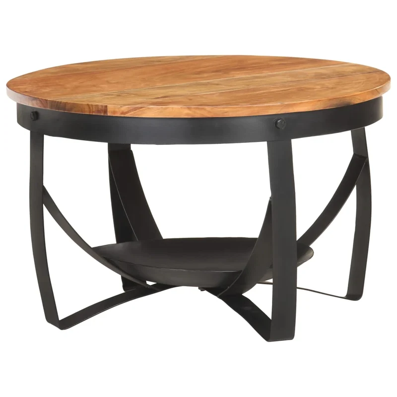Table basse style industriel Ø68 x 43 cm bois d'acacia solide et fer DEC040233