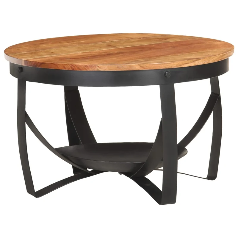 Table basse style industriel Ø68 x 43 cm bois d'acacia solide et fer DEC040233