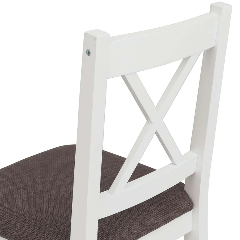 Ensemble salle à manger style maison de campagne avec table et 4 chaises en bois massif blanc avec assises grises 04_0009060