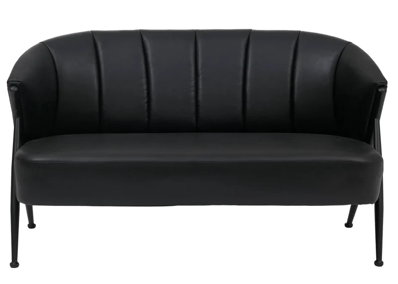 Canapé 2 places canapé lounge rembourré style vintage industriel métal et simili cuir noir 04_0008995