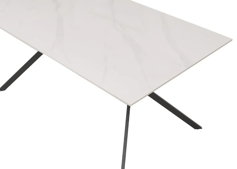 Table de salle à manger en pierre frittée avec structure métal aspect marbre 160 cm blanc 04_0009226