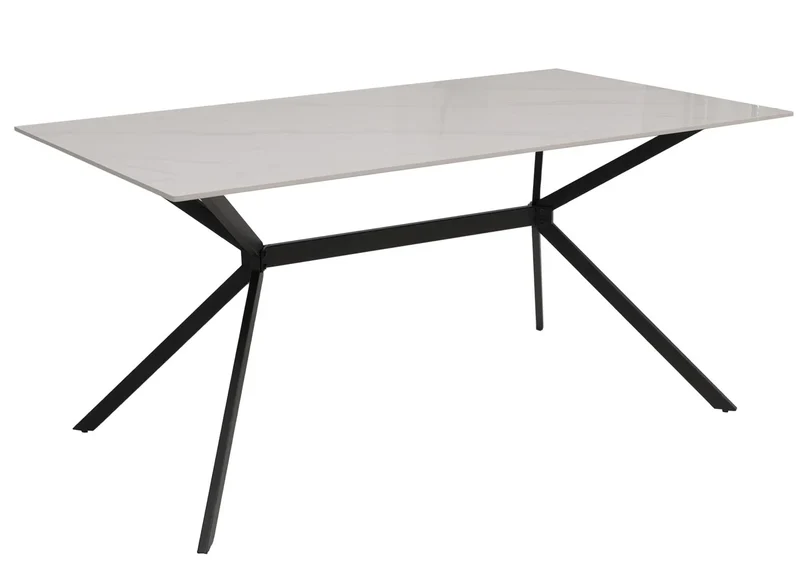 Table de salle à manger en pierre frittée avec structure métal aspect marbre 160 cm blanc 04_0009226