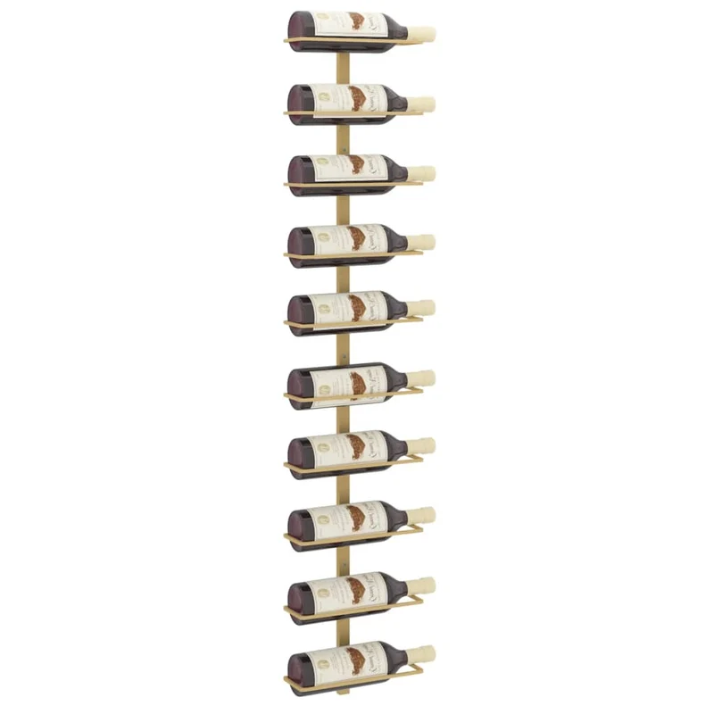 Casier range bouteilles étagère de rangement vin mural pour 10 bouteilles en fer doré DEC024371