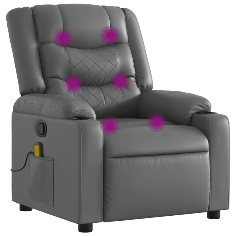 Fauteuil de relaxation TV fonction massage inclinable 6 points de massage en PVC gris DEC026975