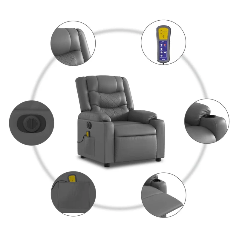 Fauteuil de relaxation TV fonction massage inclinable électrique 6 points de massage en PVC gris DEC027173