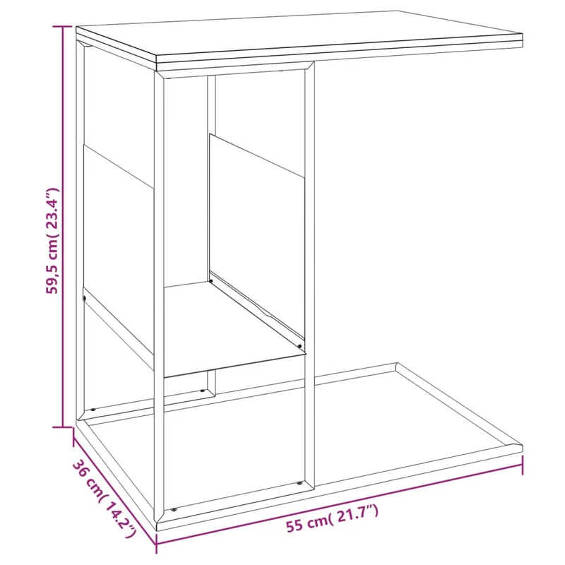 Table d'appoint en forme de C 55 x 36 x 59,5 cm bois d'ingénierie noir et fer DEC040296