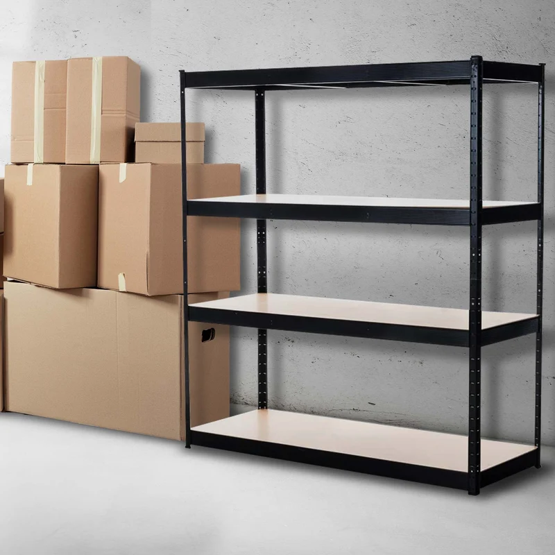 Étagère de stockage charge lourde 160x180x60 cm métal galvanisée noir avec 4 niveaux réglables capacité 600 kg par niveau 10_0009028