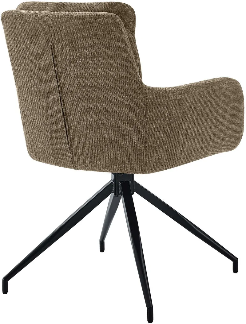 Chaise de salle à manger pivotant 180° en tissu marron avec accoudoirs et piètement métal 10_0007557