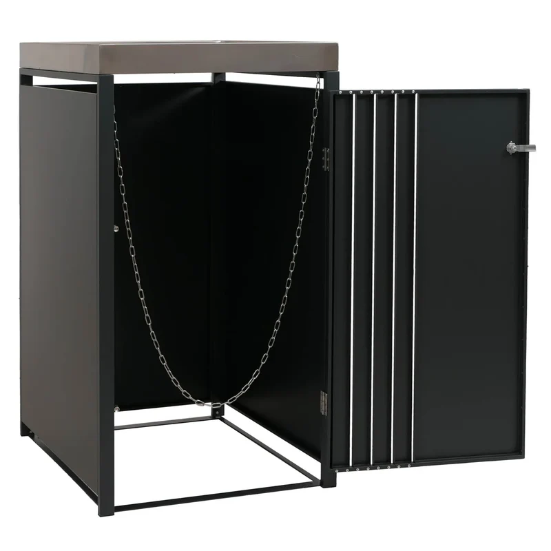 Cache-poubelle abri pour 1 bac à déchets avec bac à plantes 125x68x84 cm en métal anthracite 04_0009340