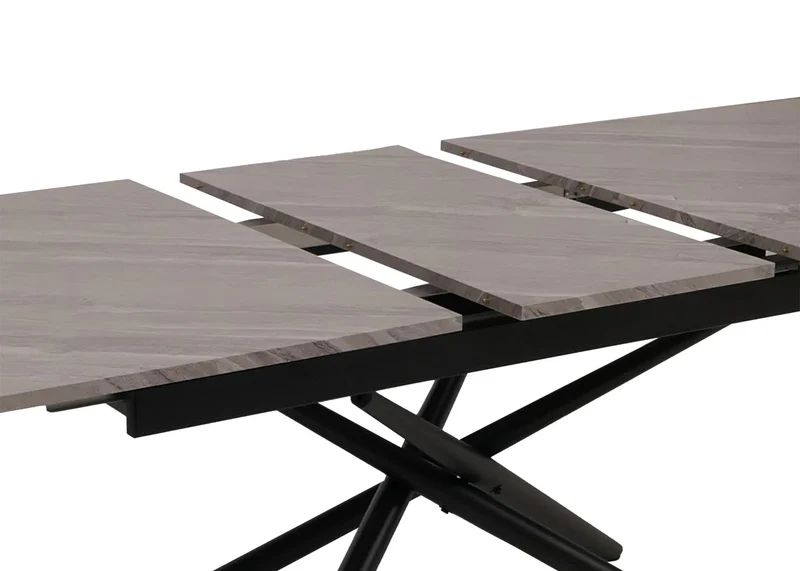 Table à manger extensible structure en fer et plateau MDF extensible 160–200 x 90 cm finition effet marbre gris 04_0009288