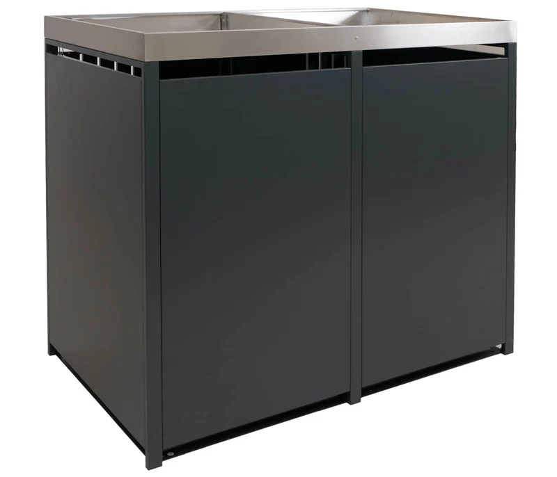 Cache-poubelles pour 2 bacs abri pour poubelles en métal avec bac à plantes 125x132x84 cm, env. 55 kg anthracite 04_0009324