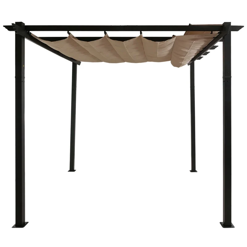 Pergola aluminium pavillon de jardin avec toit coulissant réglable protection UV50+ structure stable 3x4 m tissu crème beige 04_0009580