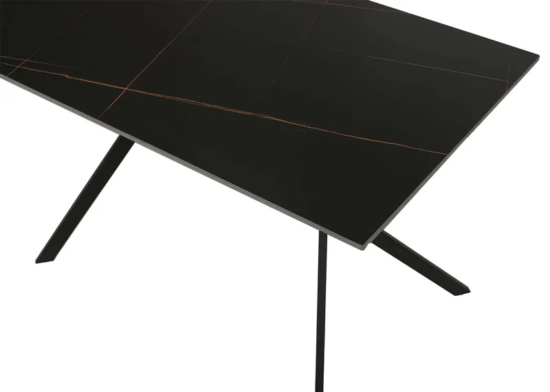 Table à manger de salle à manger 120 cm en pierre frittée et métal aspect marbre noir or 04_0009229