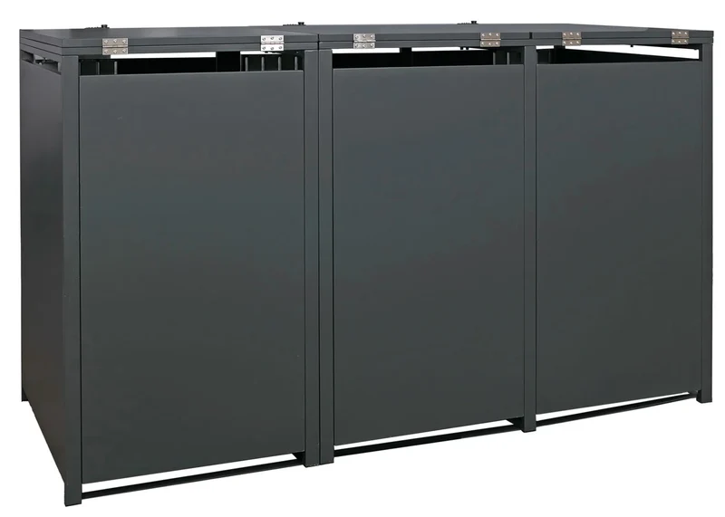 Cache-poubelles pour 3 bacs avec couvercle abri pour poubelles en métal avec ouverture par le haut 122x200x84 cm anthracite 04_0009348