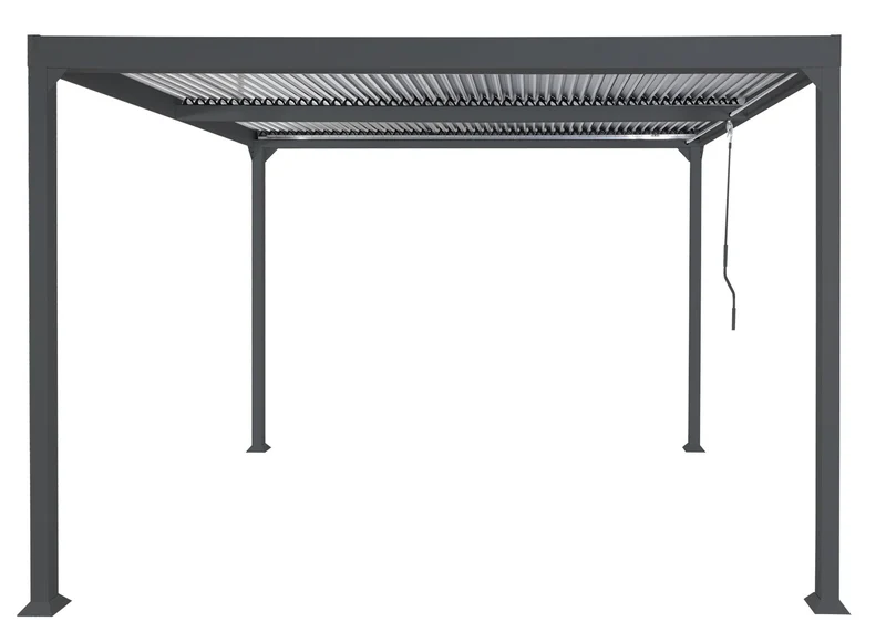 Pergola en aluminium pavillon de terrasse avec toit à lames orientables structure métallique robuste 3x3,7 m anthracite 04_0010258