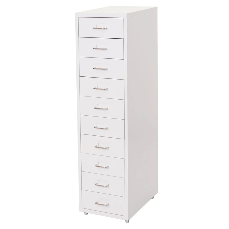 Caisson de bureau à roulettes avec tiroirs mobile avec 10 tiroirs 110x28x41 cm acier blanc 04_0010814