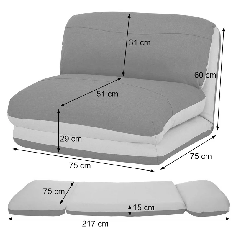 Fauteuil convertible fauteuil-lit pliable avec dossier réglable 5 positions en tissu khaki / gris foncé 04_0011008
