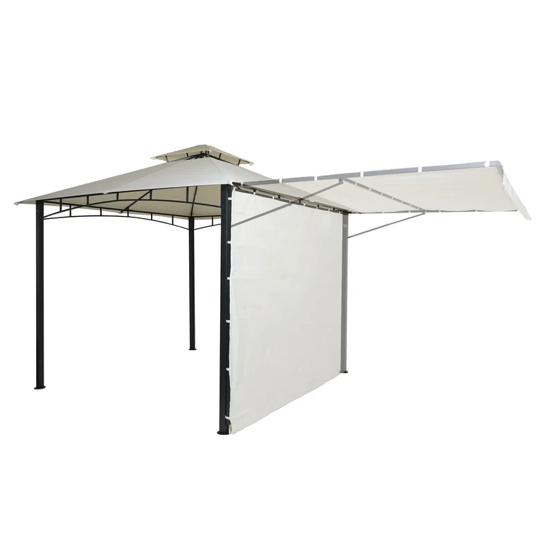 Pergola de jardin pavillon extérieur avec paroi latérale mobile structure acier 2,5 x 2,5 m crème-beige 04_0008115