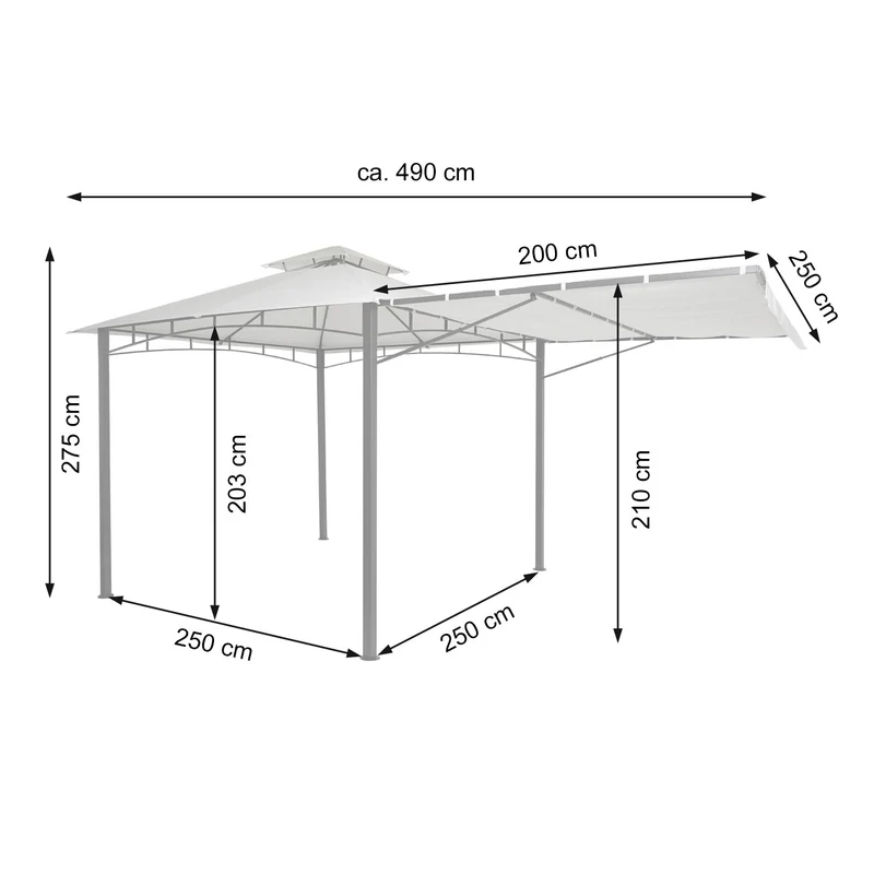 Pergola de jardin pavillon extérieur avec paroi latérale mobile structure acier 2,5 x 2,5 m crème-beige 04_0008115