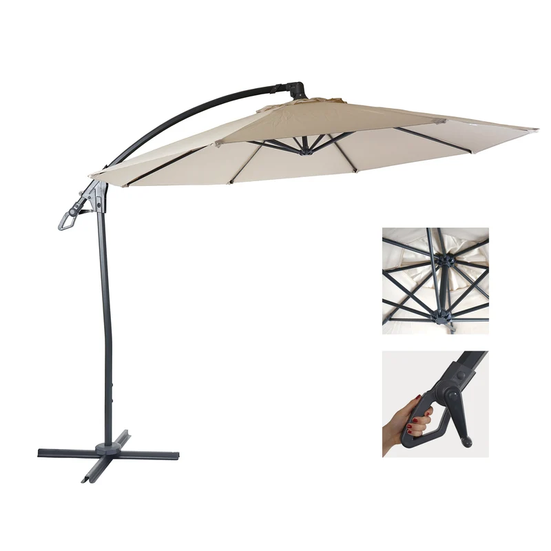 Parasol déporté rond Ø 3 m aluminium / acier et polyester crème-blanc sans pied 04_0007914