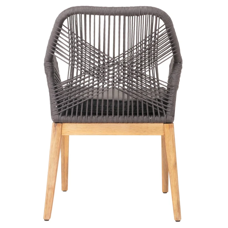 Lot de 2 chaises de jardin moderne résistant aux intempériese en bois d’acacia dossier arrondi en corde tressée gris coussin gris 04_0010099