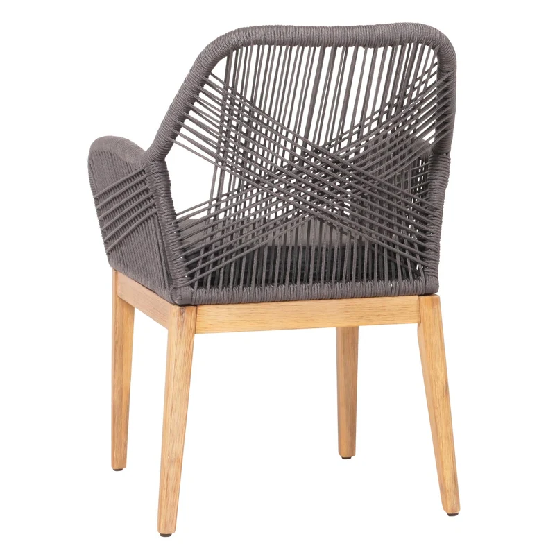 Lot de 2 chaises de jardin moderne résistant aux intempériese en bois d’acacia dossier arrondi en corde tressée gris coussin gris 04_0010099
