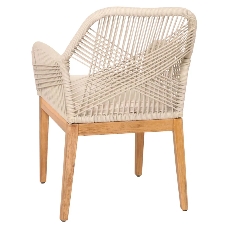 Lot de 2 chaises de jardin moderne résistant aux intempériese en bois d’acacia dossier arrondi en corde tressée crème coussin crème 04_0010098