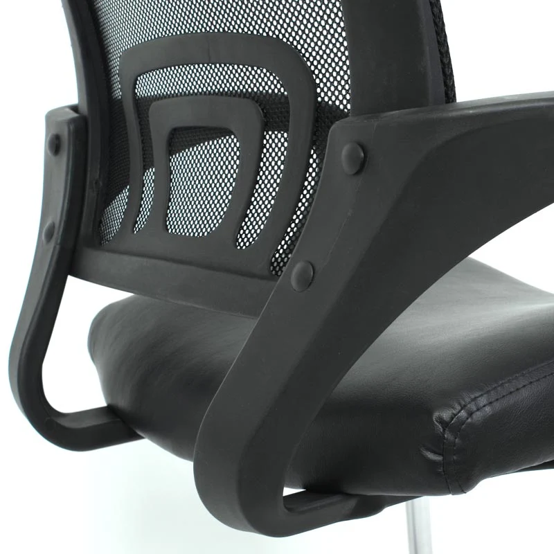 Lot de 2 chaises de conférence visiteur design avec piètement luge dossier ergonomique en maille respirante orange et assise en similicuir structure chromée 04_0011436