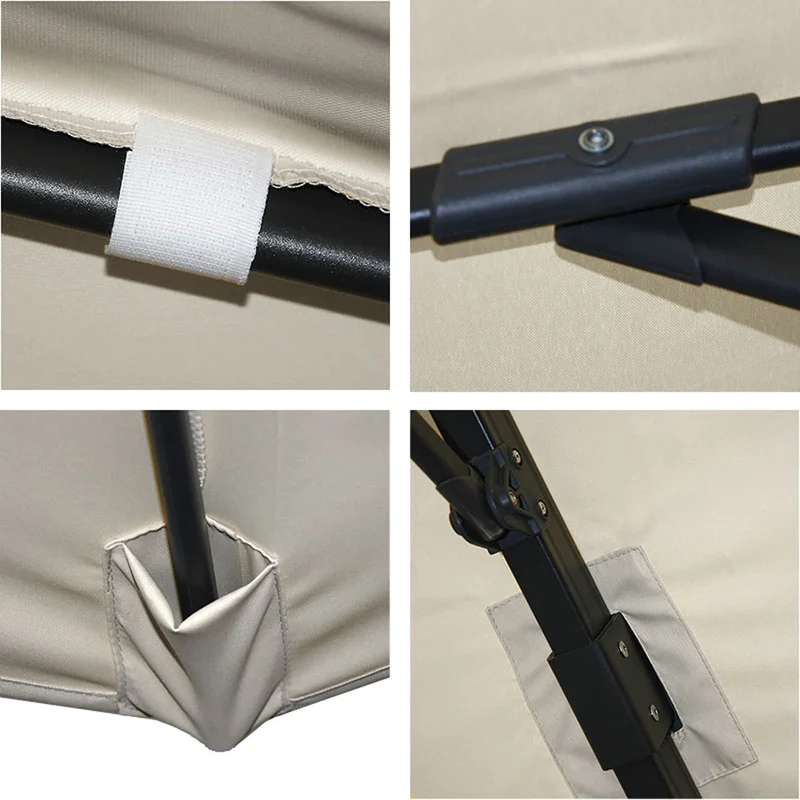 Parasol déporté 3 x 4 m Ø 5 m polyester crème-gris structure aluminium/acier avec croisillon sans socle 04_0010686