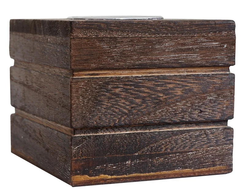 Lot de 4 photophores porte-bougies chauffe-plat en bois massif style shabby chic vintage brun 04_0011384