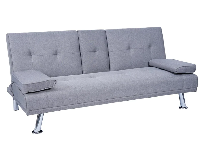 Canapé 3 places convertible avec porte-gobelets rabattables dossier réglable 166 x 97 cm tissu gris clair 04_0010965