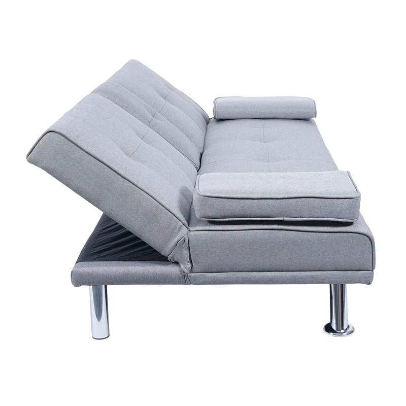 Canapé 3 places convertible avec porte-gobelets rabattables dossier réglable 166 x 97 cm tissu gris clair 04_0010965