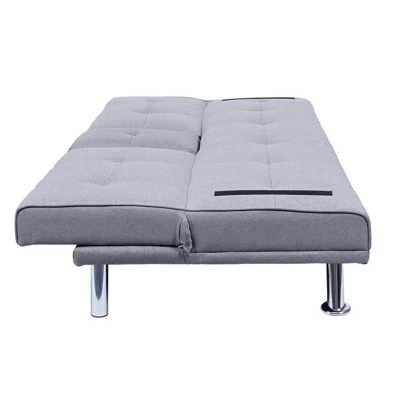 Canapé 3 places convertible avec porte-gobelets rabattables dossier réglable 166 x 97 cm tissu gris clair 04_0010965