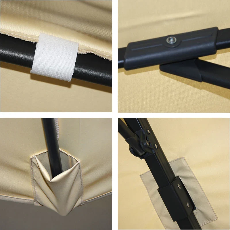 Parasol déporté 3,5 x 3,5 m Ø env. 4,95 m aluminium et polyester crème inclinable et rotatif 360° avec croisillon et platine rotative sans pied 04_0011256