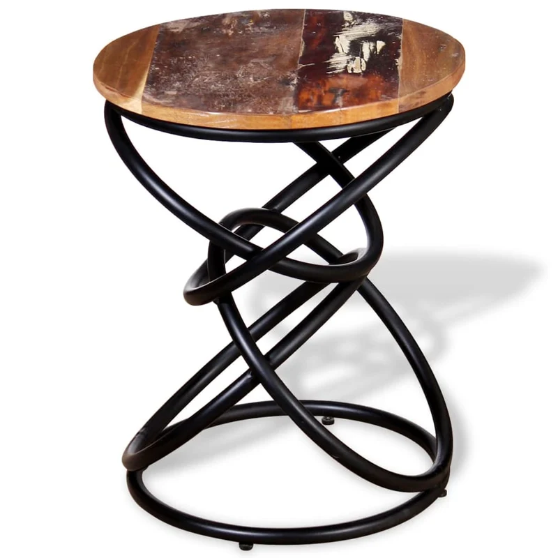Table d'appoint support de plante en bois de récupération multicolore et fer DEC032376