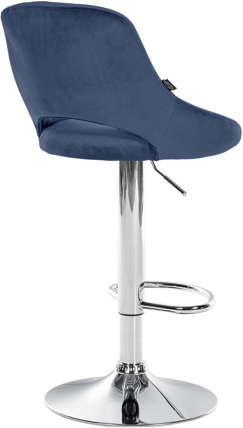 Tabouret de bar x1 avec repose-pieds pivotant et réglable en velours bleu et métal 10_0005214