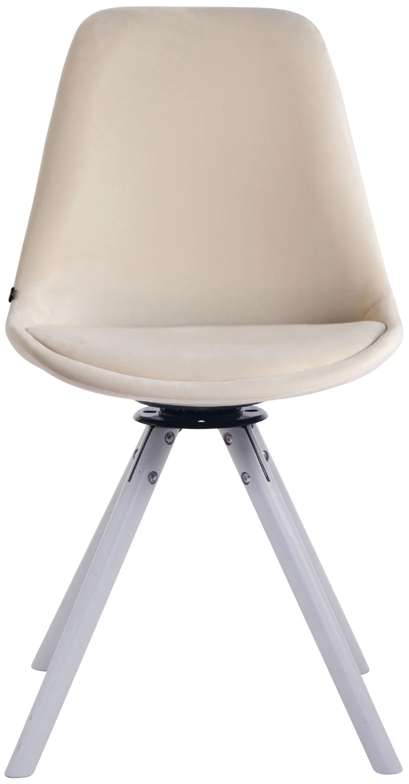 Chaise de salle à manger x1 chaise visiteur assise pivotant à 360° en velours crème piètement en bois ronde blanc 10_0007720