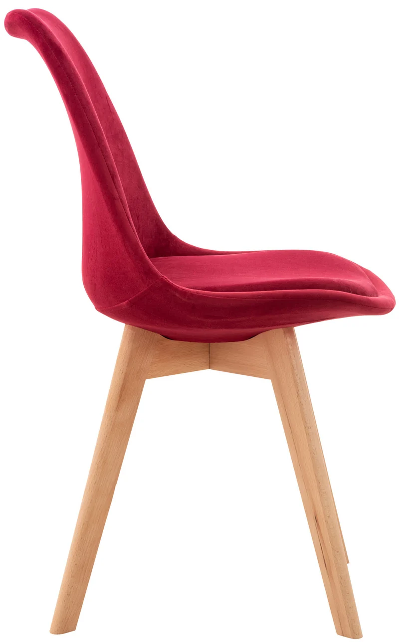 Chaise de salle à manger design scandinave en tissu velours rouge pieds bois clair FAL101544