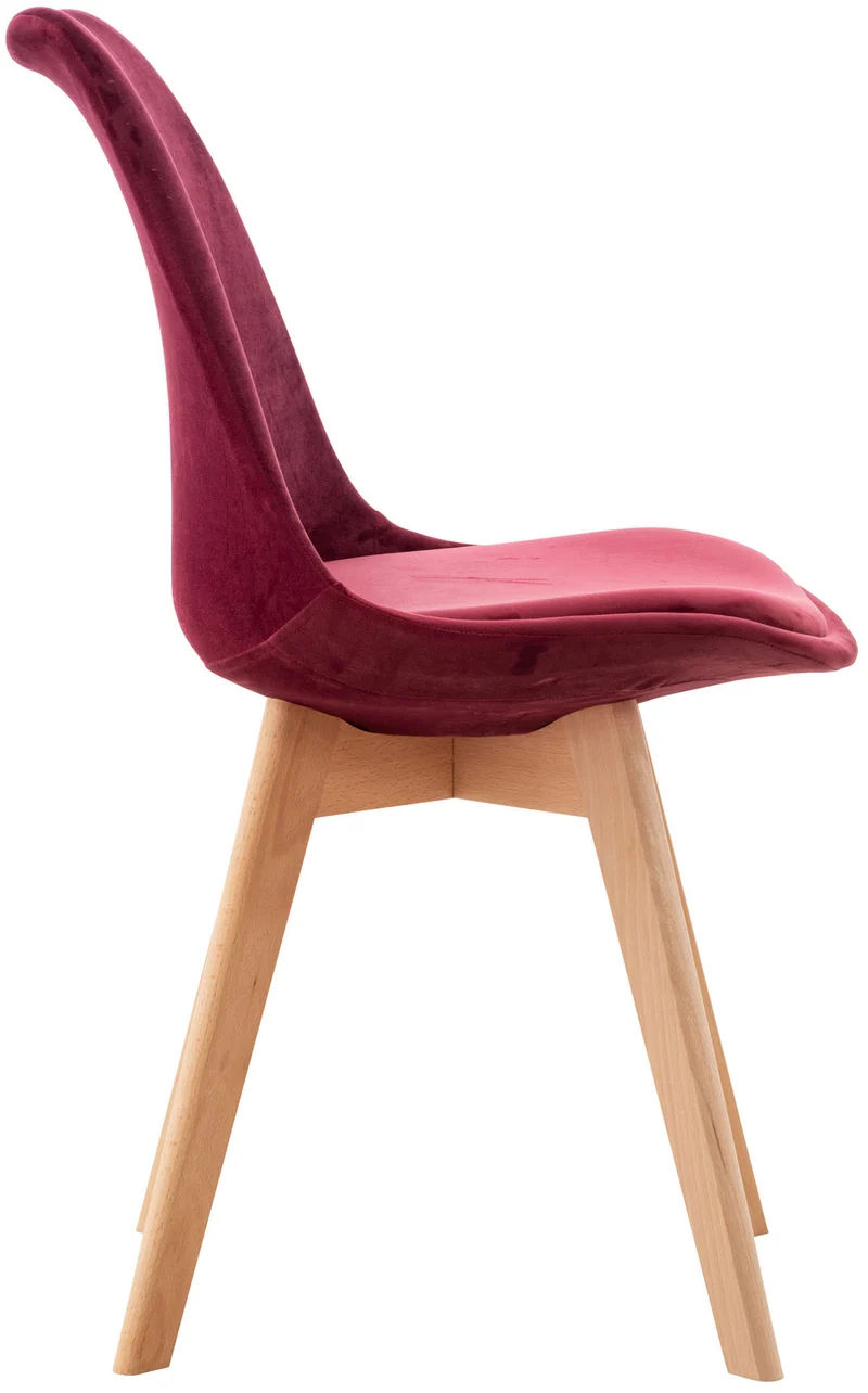 Chaise de salle à manger x1 design scandinave en velours bordeaux et pieds en bois clair 10_0002285